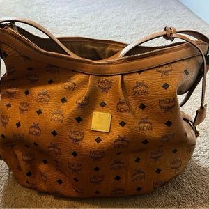 MCM Cognac Visetos Coated Canvas and Leather Large Hobo